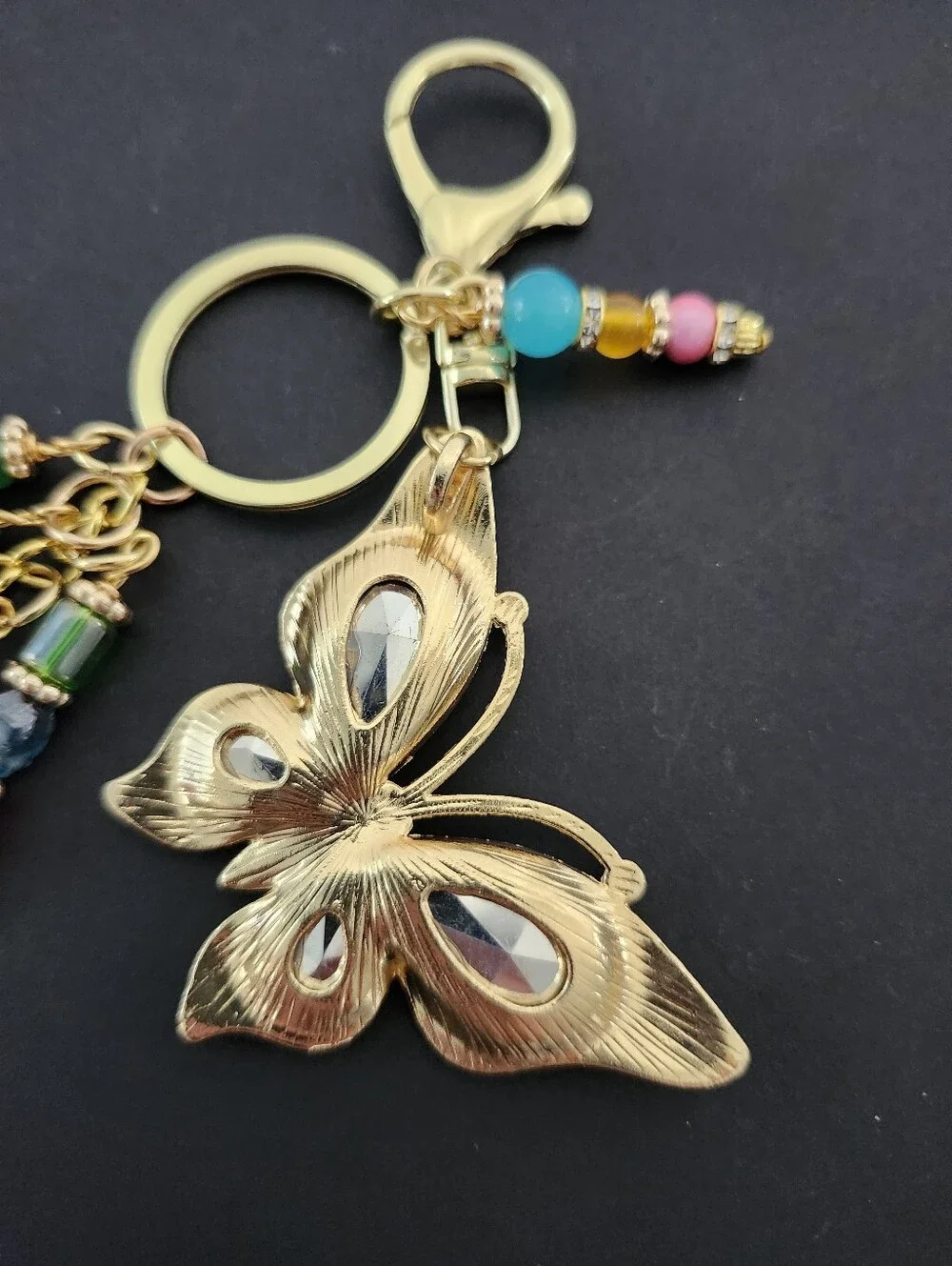 Butterfly Rhinestone Aventurine Jade Purse Charm or Keychain Handcrafted
